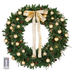 48in Pre-lit Christmas Wreath, Lighted Artificial Xmas Wreath with 150 Warm White Lights and 450 PVC Tips and DIY Ornaments