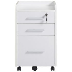 Lockable Filing Cabinet on Wheels, 3 Drawer Mobile File Cabinet with Lock and Edged Top, White