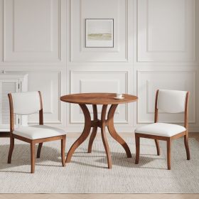 Dining Table Set:39.4" Round Table + 2 Chairs - Traditional Solid Wood Kitchen Set with Inlaid Tabletop, Elegant Curved Legs for Dining Room - Wa