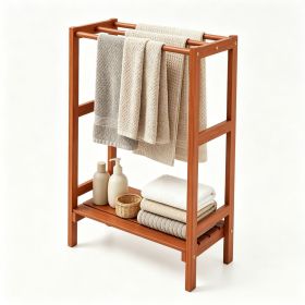 Natural Hardwood Towel Rack, Freestanding Blanket Stand with 3 Hanging Bars & Bottom Storage Shelf