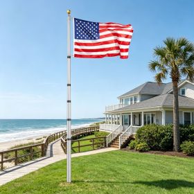 30FT Telescoping Flagpole Kit, Heavy Duty Aluminum In-Ground Flag Pole with 3 Display Modes, Includes 3x5 American Flag & Professional Accessorie