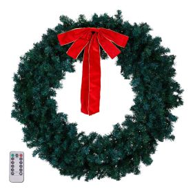 46in Pre-lit Christmas Wreath, Lighted Artificial Xmas Wreath with 150 Warm & Multi-color Lights and 450 PVC Tips, Remote Control Stepless Dimmin