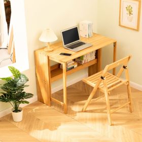 Bamboo Folding Desk, Space-Saving Computer Desk for Small Spaces, Foldable Study Table for Bedroom, Home Office, Dorm, Apartment, Natural Color