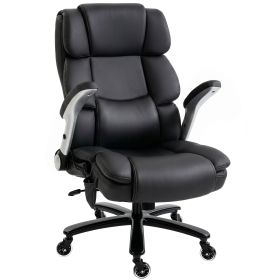 Big and Tall Office Chair with Airbag Lumbar Support, Pet-Friendly Fabric Desk Chair with Flip-Up Armrests, Black