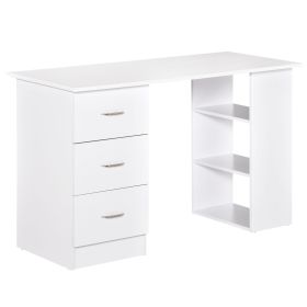 47" Modern Home Office Computer Desk Bookcase Combo Writing Table Workstation with 3 Drawer and Storage Shelf - White