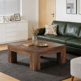 Rustic Square Coffee Table Solid MDF Wood Cocktail Table Vintage Wood Grain End Table for Living Room
