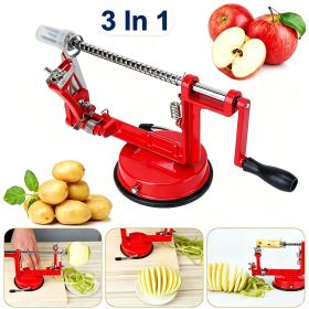 3-in-1 Fruit Peeler Slicer Corer, Hand-Cranking Apple Peeler with Suction Base, Zinc Alloy & Stainless-Steel Blade for Home Kitchen Food Prep