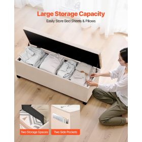 Storage Ottoman Bench, Button-Tufted End of Bed Bench with Side Bags, Flip-up Upholstered Storage Chest with Metal Frame