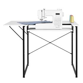 Sewing Table, Multipurpose Sewing Machine Table with Foldable Side Shelf, Adjustable Shelf, Steel Legs, Computer Desk for Home, Fashion Studio
