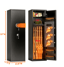 57" High Large Capacity Mechanical Gun Safe for Rifles & Handguns, Digital Password Lock, Built-In Independent Lock Box, Adjustable Shelves