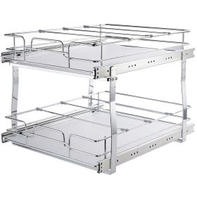 2 Tier 20"Wx21"Dx15"H Pull Out Cabinet Organizer, Heavy Duty Slide Out Pantry Shelves, Steel Roll Out Drawers, Sliding Drawer Storage for Home