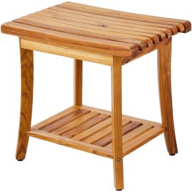 Teak Shower Bench, 20 x 14.3 x 17.9 in, Waterproof Wood Shower Stool with Storage Shelf Non-Slip Foot Pads