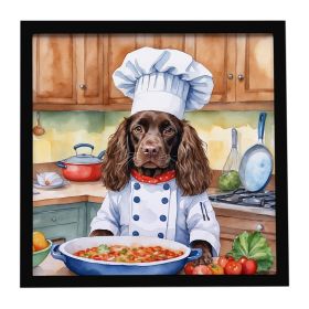 Boykin Spaniel The Chef Framed Metal Print Bathroom, Kitchen, Office, Home Decor Wall Art Ready to Hang, Square, 8X8