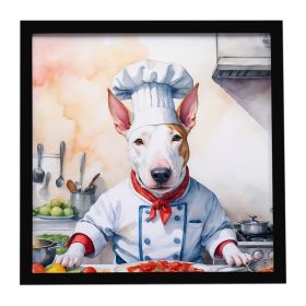 Bull Terrier The Chef Framed Metal Print Bathroom, Kitchen, Office, Home Decor Wall Art Ready to Hang, Square, 8X8