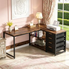 150 Cm Desk Reversible Corner Desk with Drawers And Shelves Home Office Computer Desk Workstation