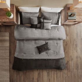 7 Piece Faux Suede Comforter Set (Option: Grey-Queen)