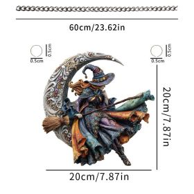 Halloween New Hot Selling Riding Broom Magical Witch Creative Wooden Printing Doors and Windows Garden Hanging Decoration (Color: 4, size: 30*30*0.5)