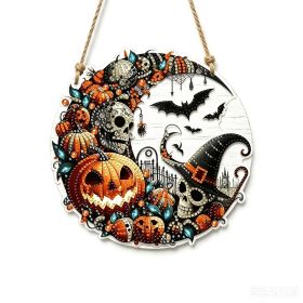 Halloween New Hot Selling Riding Broom Magical Witch Creative Wooden Printing Doors and Windows Garden Hanging Decoration (Color: 24, size: 20*20*0.5)