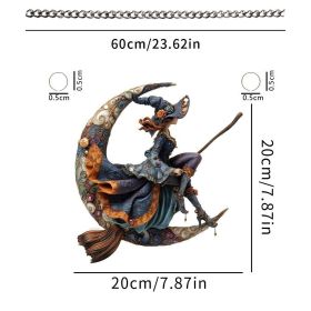 Halloween New Hot Selling Riding Broom Magical Witch Creative Wooden Printing Doors and Windows Garden Hanging Decoration (Color: 5, size: 20*20*0.5)