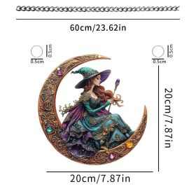 Halloween New Hot Selling Riding Broom Magical Witch Creative Wooden Printing Doors and Windows Garden Hanging Decoration (Color: 6, size: 30*30*0.5)