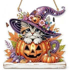 Halloween New Hot Selling Riding Broom Magical Witch Creative Wooden Printing Doors and Windows Garden Hanging Decoration (Color: 7, size: 30*30*0.5)