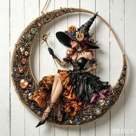 Halloween New Hot Selling Riding Broom Magical Witch Creative Wooden Printing Doors and Windows Garden Hanging Decoration (Color: 3, size: 15*15*0.5)