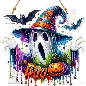 Halloween New Hot Selling Riding Broom Magical Witch Creative Wooden Printing Doors and Windows Garden Hanging Decoration (Color: 18, size: 30*30*0.5)