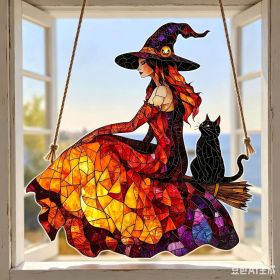 Halloween New Hot Selling Riding Broom Magical Witch Creative Wooden Printing Doors and Windows Garden Hanging Decoration (Color: 15, size: 30*30*0.5)