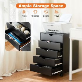 Storage Cabinet Dressers with Wheels Mobile Organizer Drawers for Office, Bedroom, Home (Color: Black/5 Drawers)