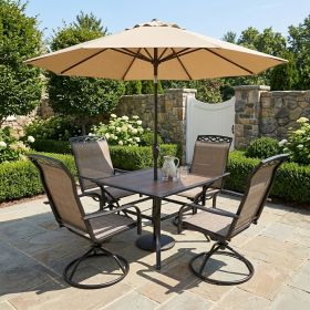 Square Dining Table 5-Piece Set with one square table and four matching brown dining chairs, stable frame, classic warm tone (Color: Brown)