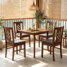Set of 4 Linen Style Upholstered Kitchen Chairs with Wood Frames - Dining Room Seating with Classic Elegance (Color: Cherry + Grey)