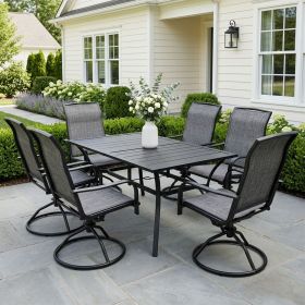 Rectangular Dining Table 7-Piece Set equipped with one long table and six matched gray dining chairs, solid stable structure, stylish color match (Color: Black)