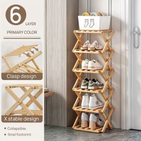 Folding Bamboo Shoe Rack, Multi Tier Space Saving Shoe Organizer with Large Storage Capacity, Freestanding Shoe Shelf for Entryway, Bedroom, Bath (size: 6 Tier)