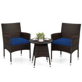 3 Piece Patio Furniture Set Outside Bistro Set for Porch (Color: Navy)