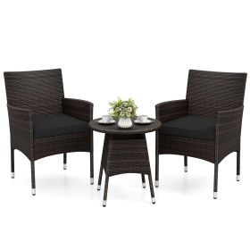 3 Piece Patio Furniture Set Outside Bistro Set for Porch (Color: Black)